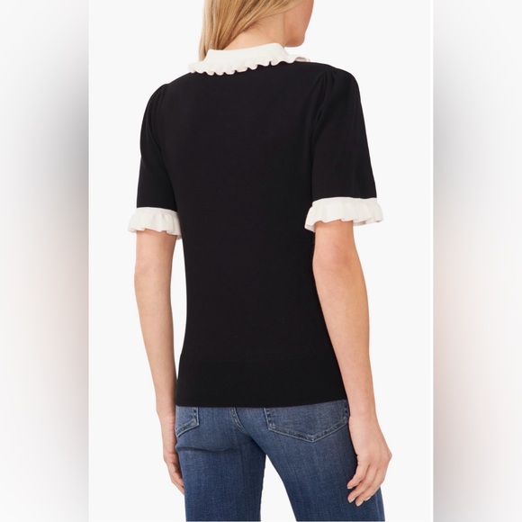 CeCe Black Top with White Ruffle Details - Picture 2 of 6